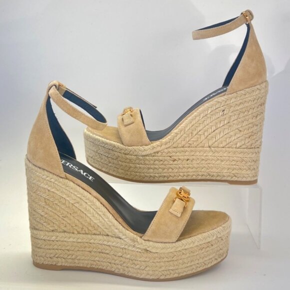 Versace Medusa ‘95 Beige Suede Espadrilles Women Wedge Sandals Size IT39 US7.5 - Picture 2 of 14